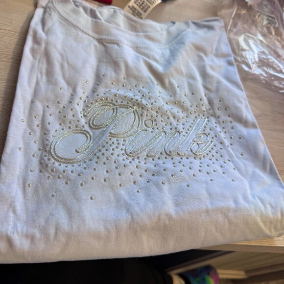 Victoria's Secret PINK Hydrangea Blue Campus Cotton Bling Long Sleeve Tee NWT S - Picture 4 of 5